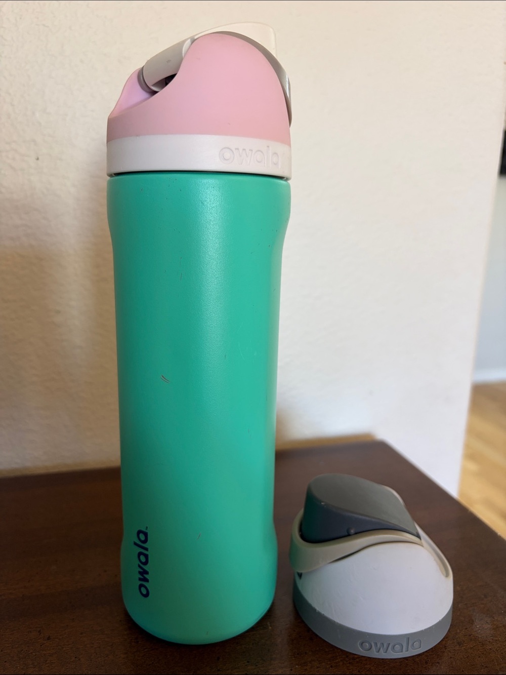 Owala FreeSip Insulated Water Bottle with extra lid Green Gray Pink 24oz